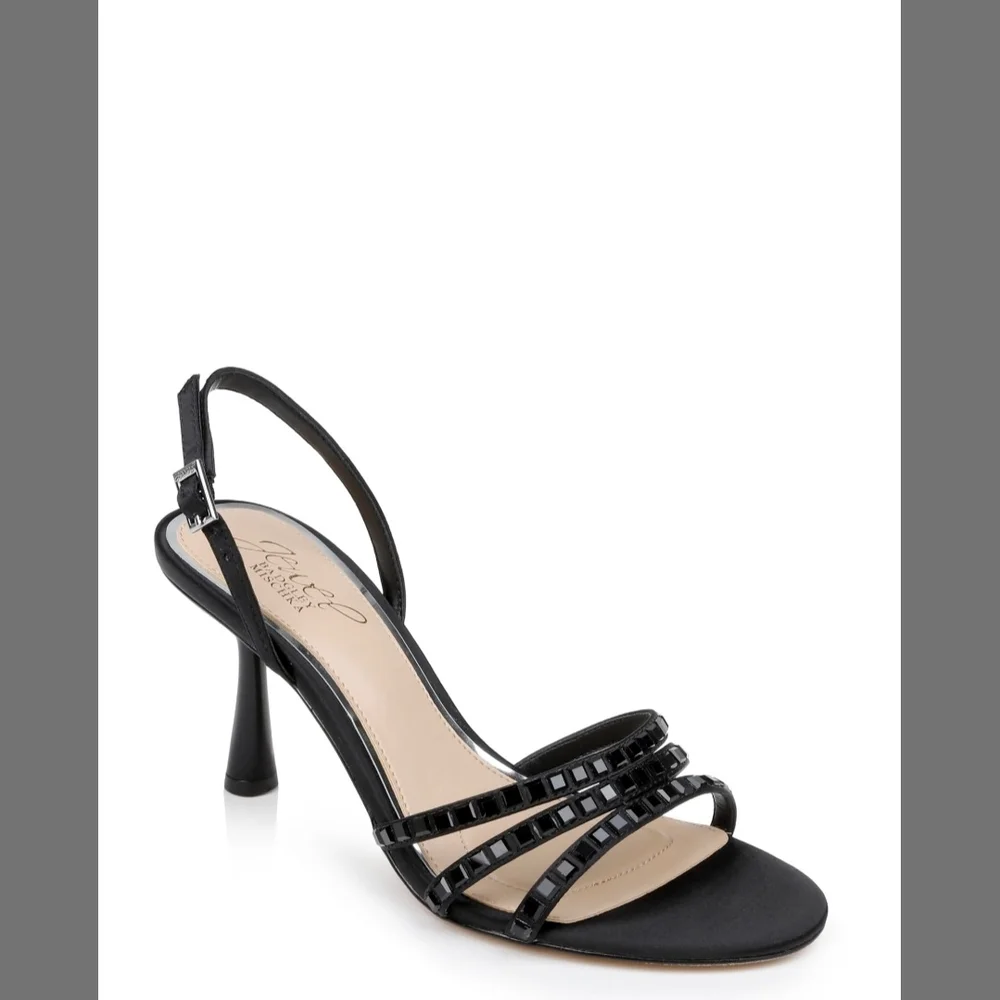 Jewel Badgley Mischka Kathryn Bejeweled Stiletto Sandal Black Size 10 NWT - Picture 8 of 8